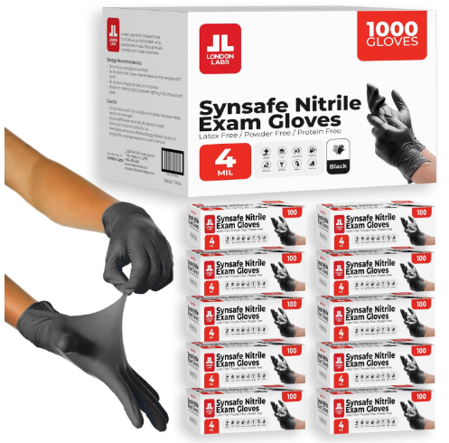 Black Nitrile Gloves – 4 Mil Disposable Exam Gloves – Powder-Free – 1000 Count Case